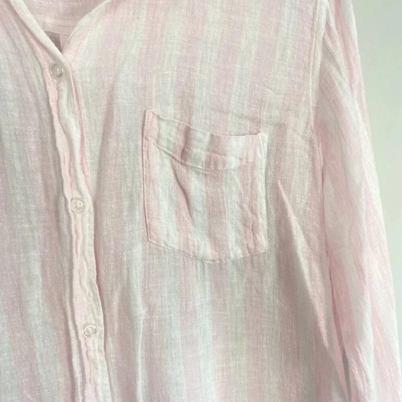 Rails Pink and White Striped Charli Linen Button Up Top - Picture 4 of 11